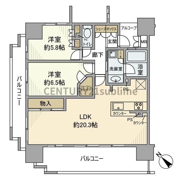 ファインフラッツ草津ザ・フロント(3LDK/15階)の間取り写真