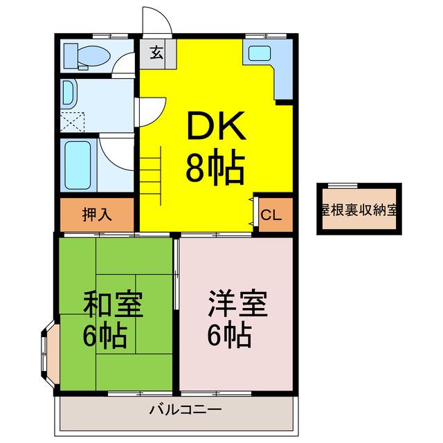 クレスト(2DK/2階)の間取り写真