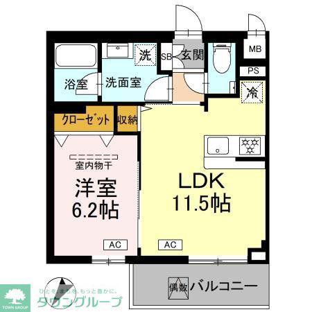 ロイジェント中目黒(1LDK/2階)の間取り写真