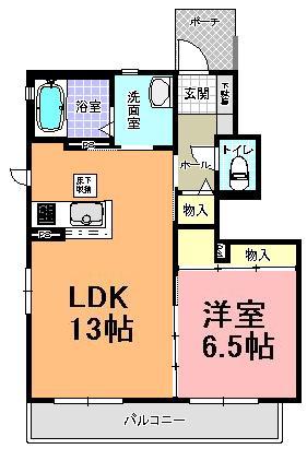 ヴィラウィストリア B(1LDK/1階)の間取り写真