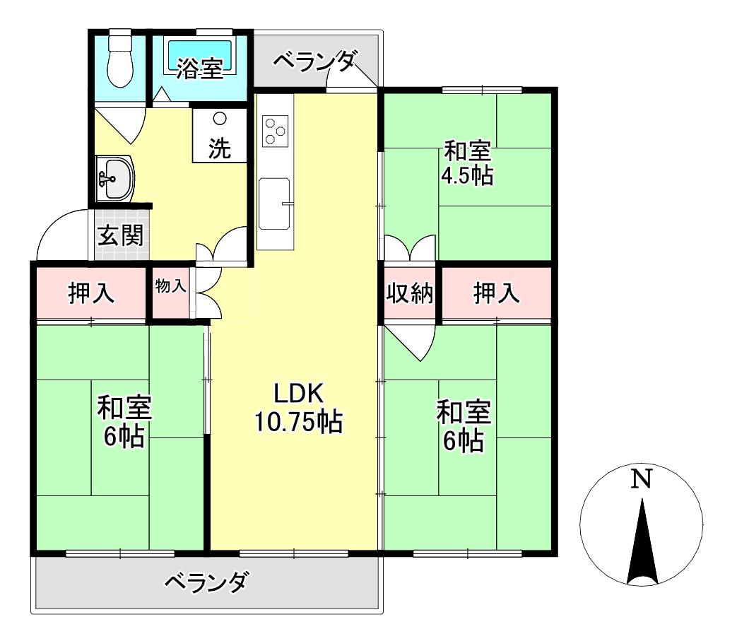 香里三井団地A78-206(3LDK/3階)の間取り写真