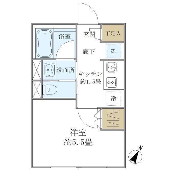 COMPOSITE高輪(1K/2階)の間取り写真