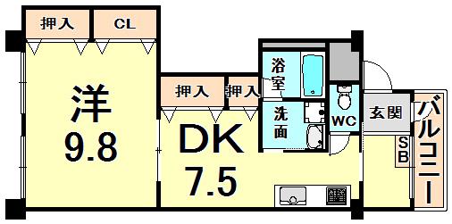 第一中村マンション(1DK/4階)の間取り写真