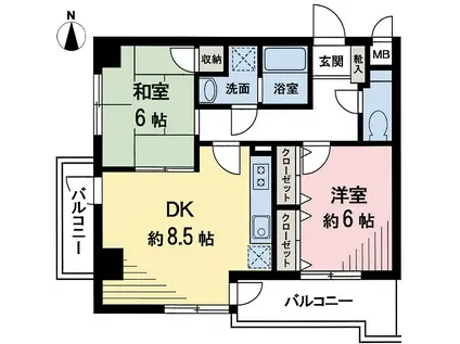 サンパレスサギノミヤ(2DK/6階)の間取り写真