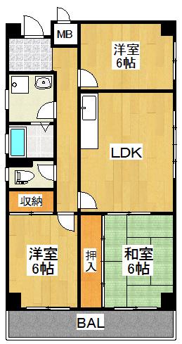 メゾン私市A棟(3LDK/3階)の間取り写真