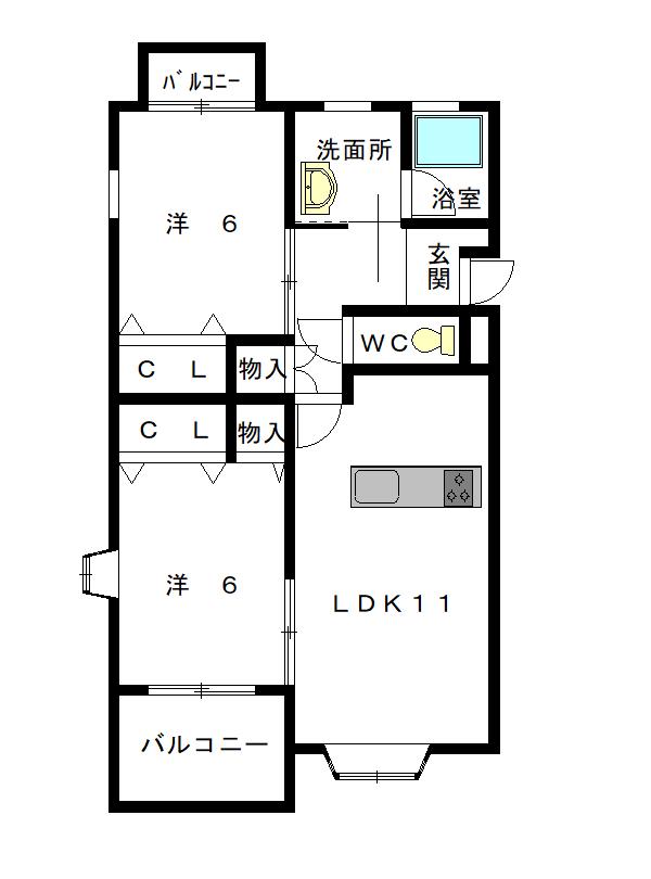 ヴィラキタン(2LDK/2階)の間取り写真