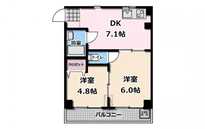 オリーブコート三吉2(2DK/4階)の間取り写真