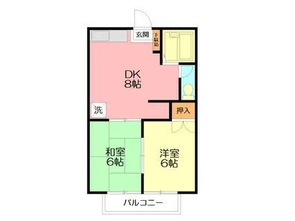 ウィング湘南(2DK/1階)の間取り写真