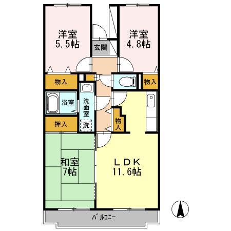 BELLEVUE参番館(3LDK/2階)の間取り写真