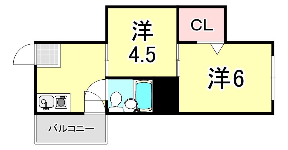 シャトー御影(2K/4階)の間取り写真