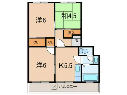 ル・シェルブルーはりま(3K/4階)の間取り写真