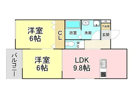 フレシール緑ヶ丘(2LDK/2階)の間取り写真