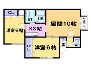 アペルト・ウノ(2LDK/2階)の間取り写真
