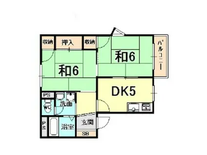 フレグランス五ヶ山(2DK/2階)の間取り写真