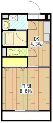 WOHNEN(1DK/2階)の間取り写真