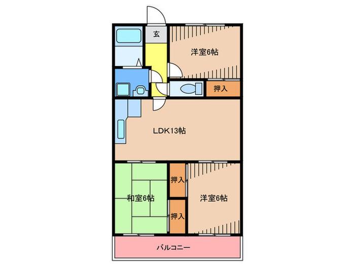 秋山マンション(3LDK/2階)の間取り写真