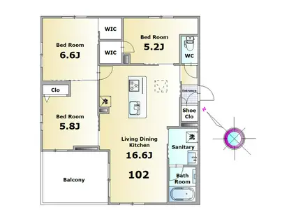 タウンコート(3LDK/1階)の間取り写真
