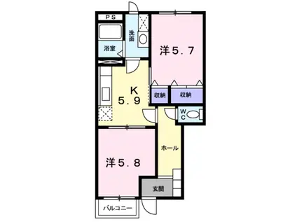 ウイング・ブルー(2DK/1階)の間取り写真