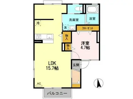 シャルム由比ヶ浜A(1LDK/1階)の間取り写真