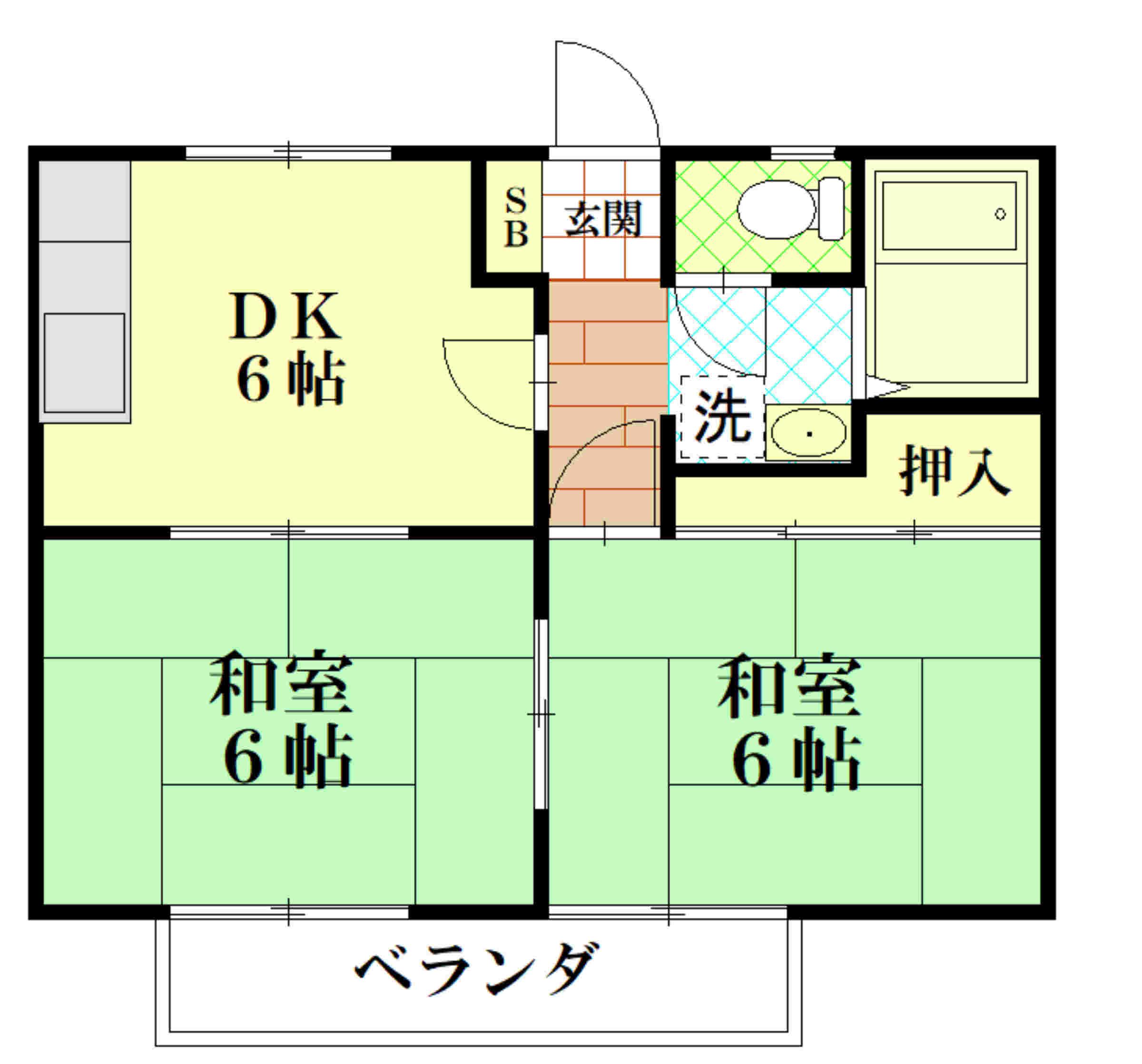 サンビレッジ枚方A棟(2DK/2階)の間取り写真