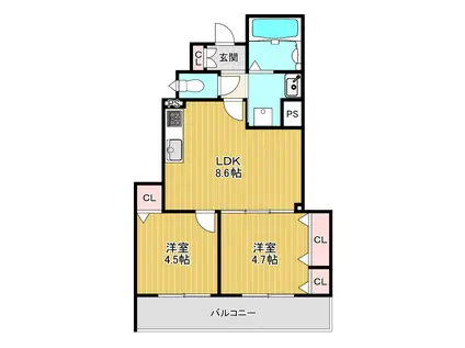 ラモーナ清瀧(2LDK/3階)の間取り写真