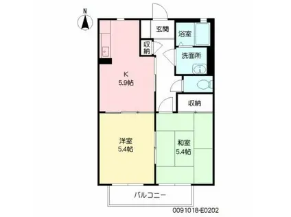 ルーチェレ・ドーマE棟(2K/2階)の間取り写真