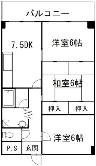 ツインズ大町II(3DK/4階)の間取り写真