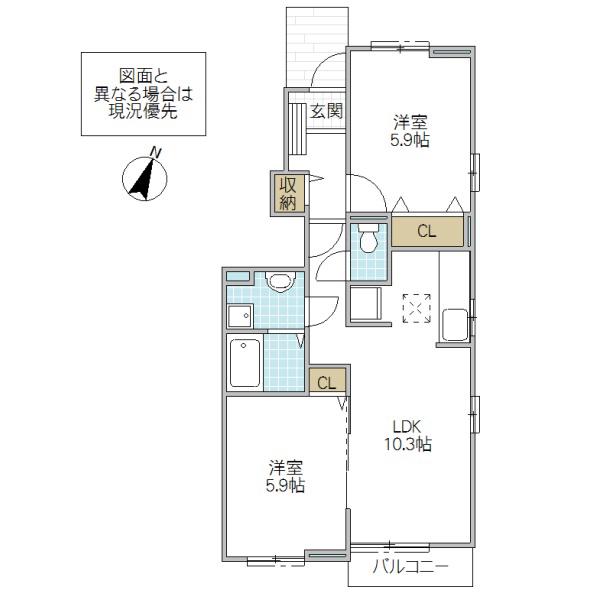 グラン メゾン高萩III(2LDK/1階)の間取り写真
