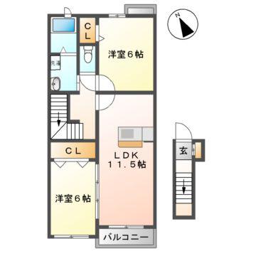 カーサ・ドマーニ(2LDK/2階)の間取り写真