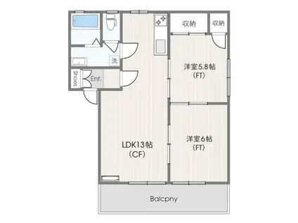 クレスト神木B(2LDK/1階)の間取り写真