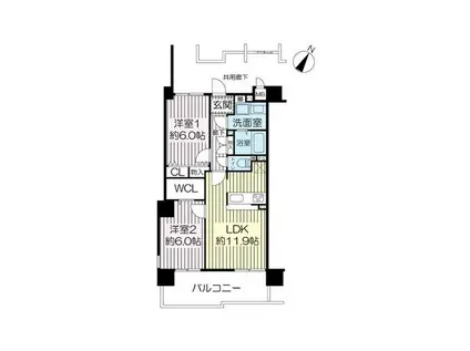 グローバル瀬田(2LDK/3階)の間取り写真