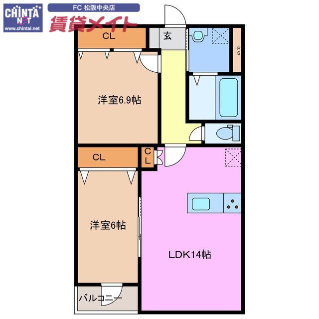 FACE MANSION(2LDK/2階)の間取り写真
