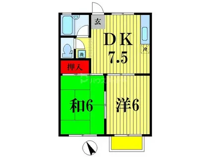 アメリカンハイツC棟(2DK/2階)の間取り写真