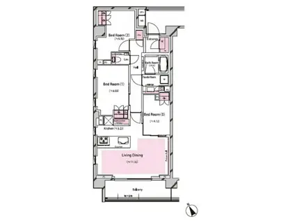 ライジングサン恵比寿二丁目(3LDK/3階)の間取り写真