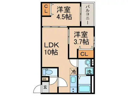 D PORTA WISTERIA(2LDK/2階)の間取り写真