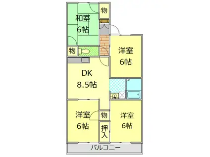 サニーハイツ富士岡(4DK/1階)の間取り写真