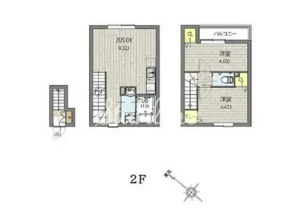 ミハス新宿富久町(2DK/2階)の間取り写真