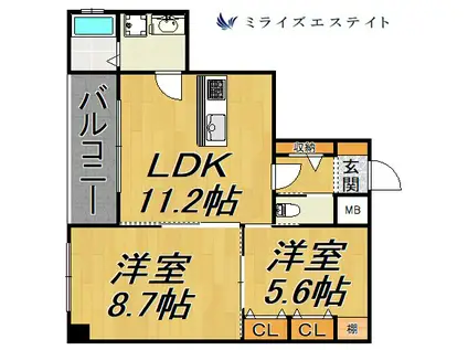 トラスティ千種南(2LDK/5階)の間取り写真