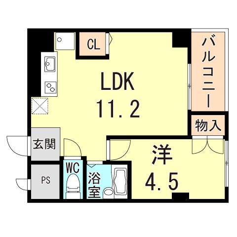 マブランシェット弦月(1LDK/4階)の間取り写真