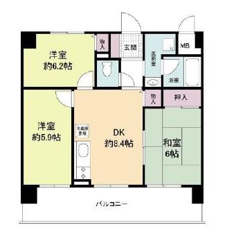 シャリテ今里(3DK/8階)の間取り写真