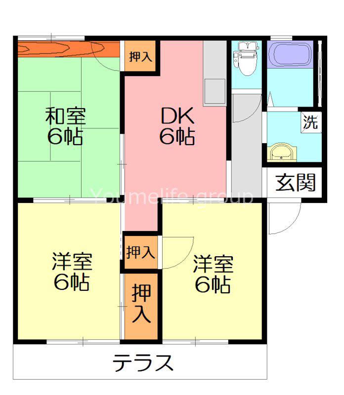 グレープズヒルF(3DK/1階)の間取り写真