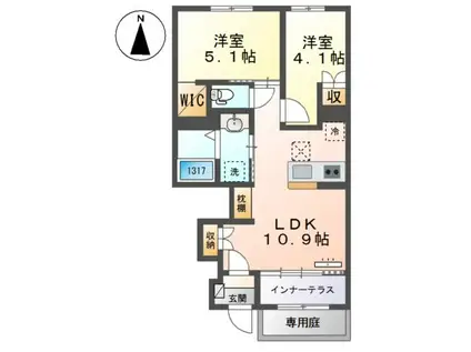 中川区新家1丁目アパート(2LDK/1階)の間取り写真