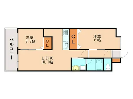 コンダクトレジデンスJINYAMA(2LDK/4階)の間取り写真