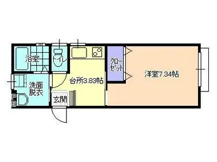 ウェーブB(1K/1階)の間取り写真