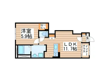 フォレストサイド(1LDK/1階)の間取り写真