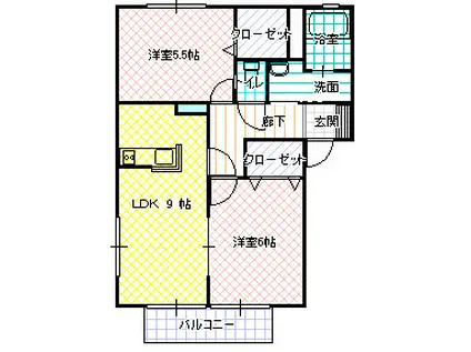 ファミーリェ I(2LDK/2階)の間取り写真