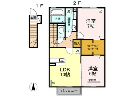 酒田市DROOM GRANDIL C206(2LDK/2階)の間取り写真