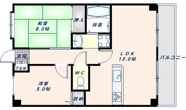 クレージュ(2LDK/6階)の間取り写真