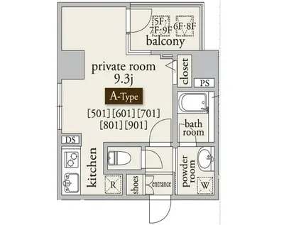 ポンテフェリーチェ(ワンルーム/9階)の間取り写真