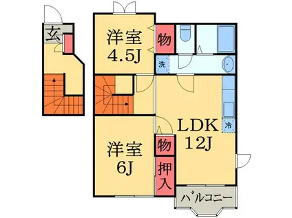 パレス若山II(2LDK/2階)の間取り写真
